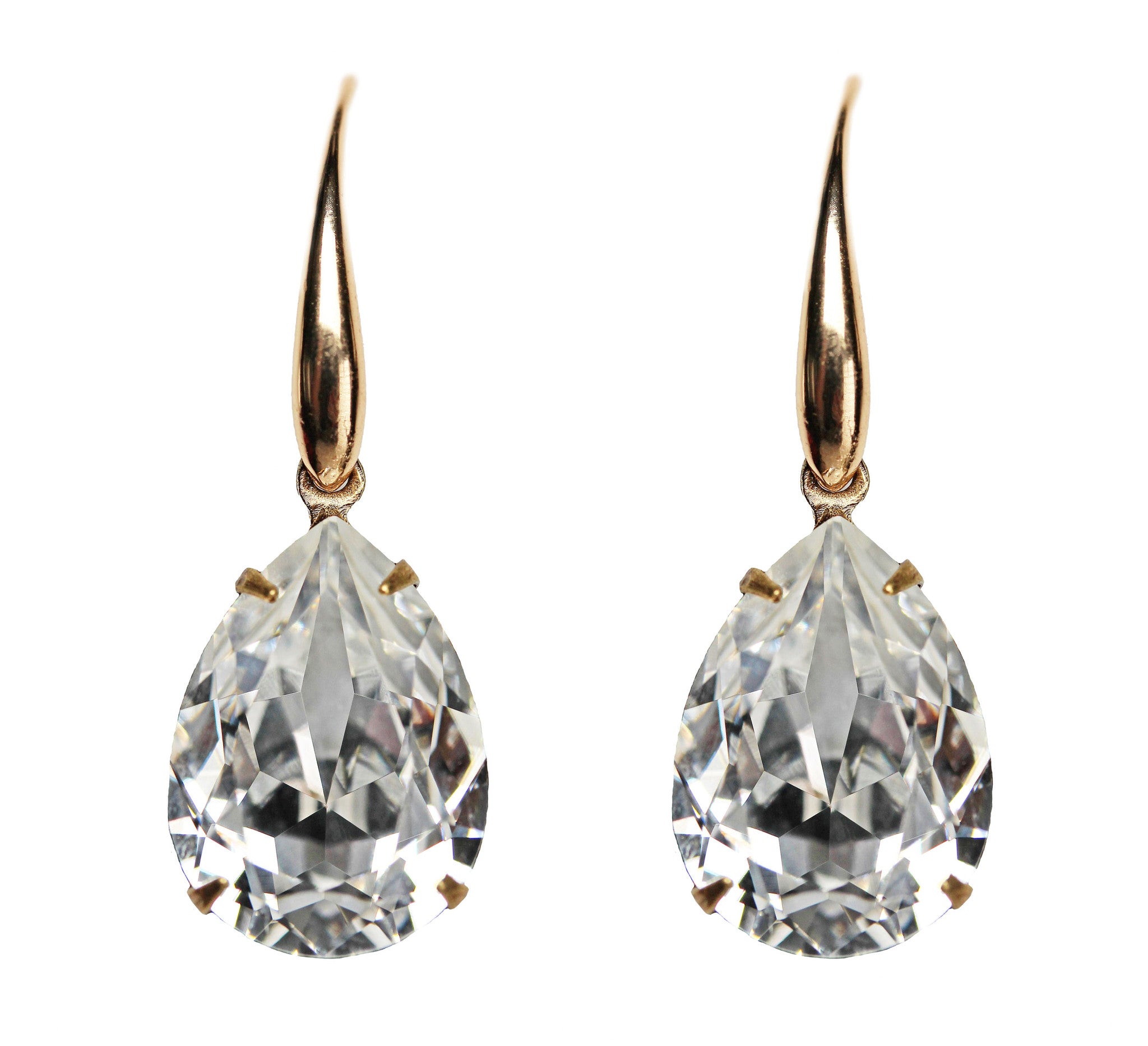 Classic Tear Drop in Crystal on Gold Hook