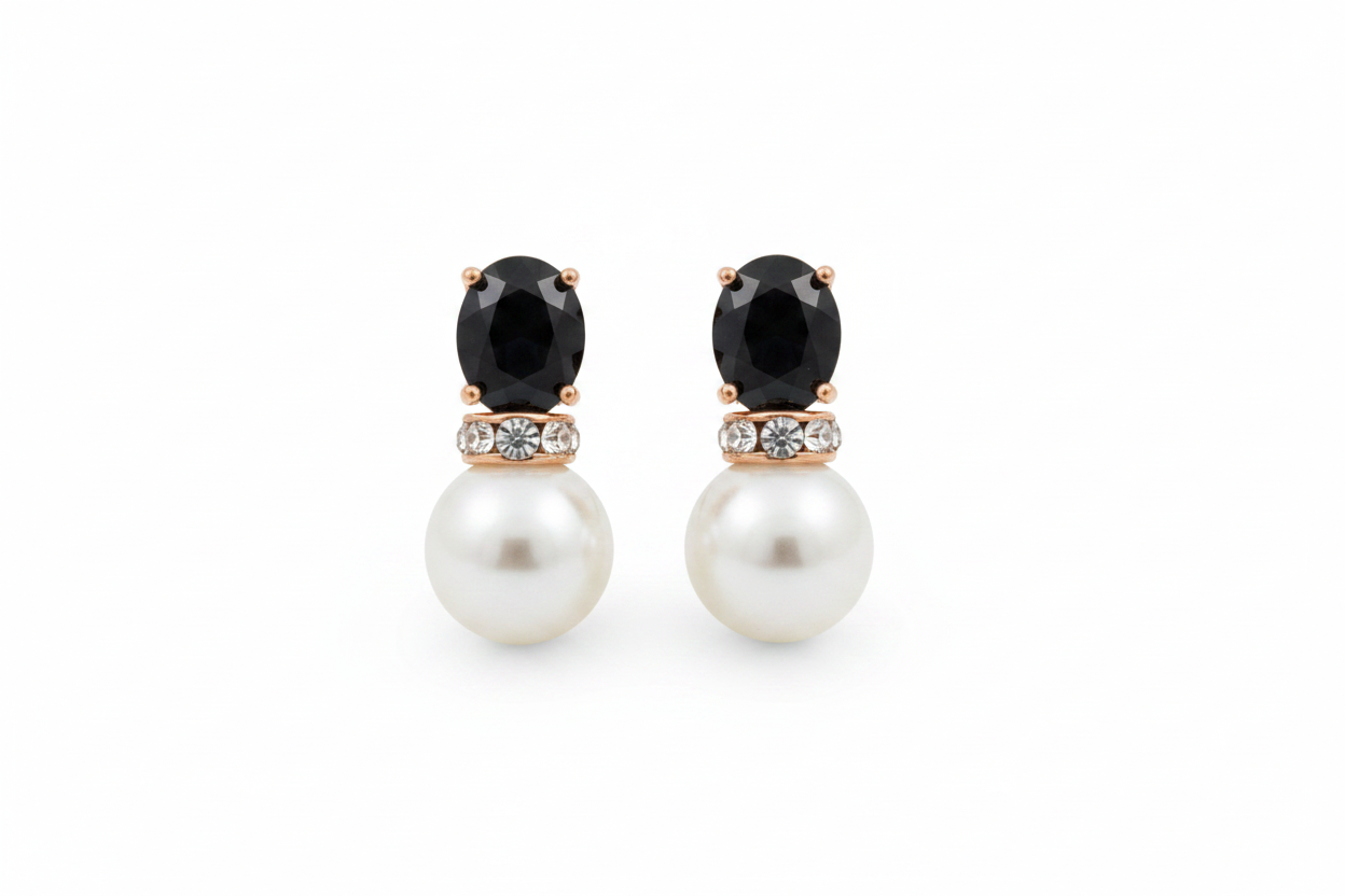 Prue Studs Black & Pearl